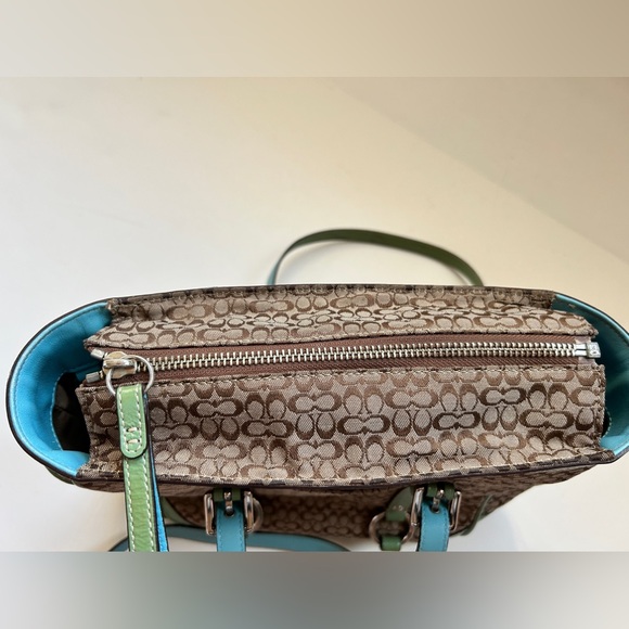 Coach Purse Tan Handbag Beige Blue Green Satchel D0849-F12344 Tote - Picture 9 of 16